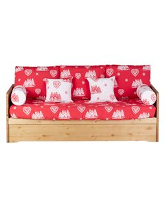 Canapé gigogne 3 places pin massif et tissu rouge 190 x 160 cm Courchevel - Avoriaz