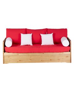 Canapé gigogne 3 places pin massif et tissu rouge uni 190 x 160 cm Liso - Avoriaz