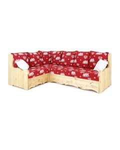 Canapé d'angle modulable avec coffre pin massif sculpté coeurchevel rouge Dahu