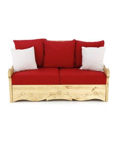 Canapé 2 places avec coffre pin massif sculpté Liso rouge Dahu