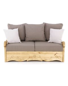 Canapé 2 places avec coffre pin massif sculpté Liso taupe Dahu