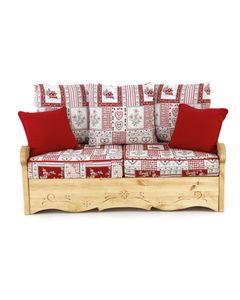 Canapé 2 places avec coffre pin massif sculpté Vanoise rouge Dahu