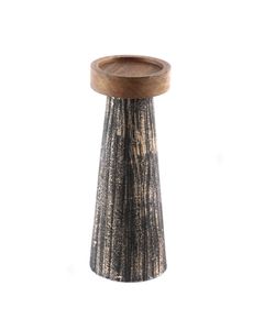 Bougeoir en bois de manguier et métal noir et or M Hilo