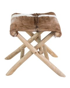 Tabouret en bois pliable en peau de chèvre - Noldor