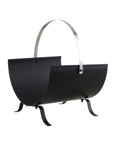 Porte-bûches demi-lune en métal noir et anse chromée