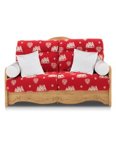 Canapé express 160 en pin et tissu rouge motif coeurchevel - Aspin